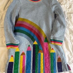 Mini Boden Gray Dress with Rainbow and Pencils